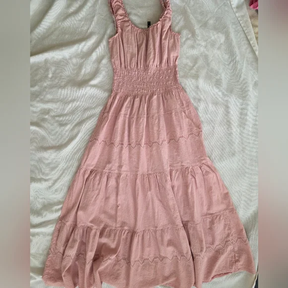 Lapis Sleeveless Boho Blush Pastel Pink Maxi Dress w/Embroidery. Linen Size S - Picture 11 of 11